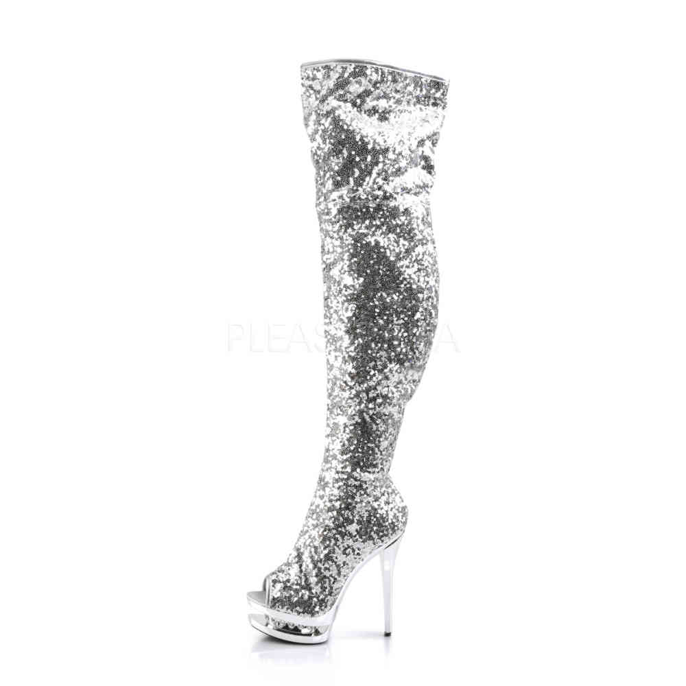 Pleaser - BLONDIER3011 Cuissardes à plateforme - Chaussures de pole dance - Couleur argent Product image